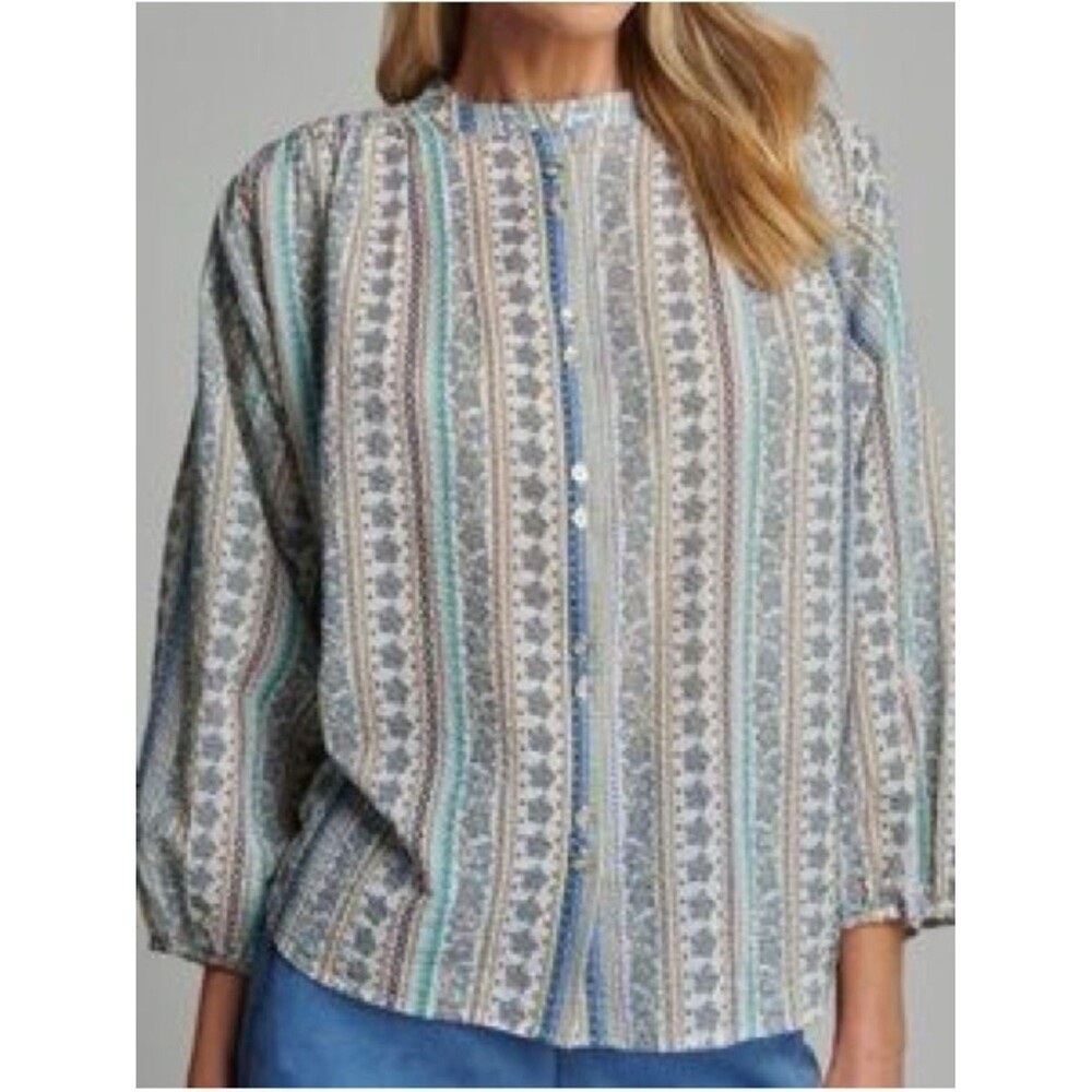 Sundays Lightweight Crinkled Cottagecore Balloon Printed Cotton Blouse Sz M